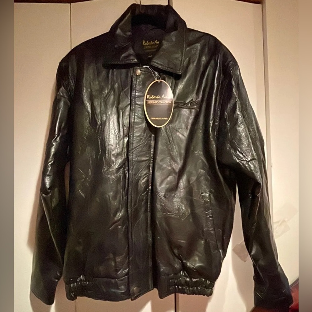 LS-52 Vintage Roberto Amee Patchwork Men's Large Black Leather Jacket NEW W TAGS
